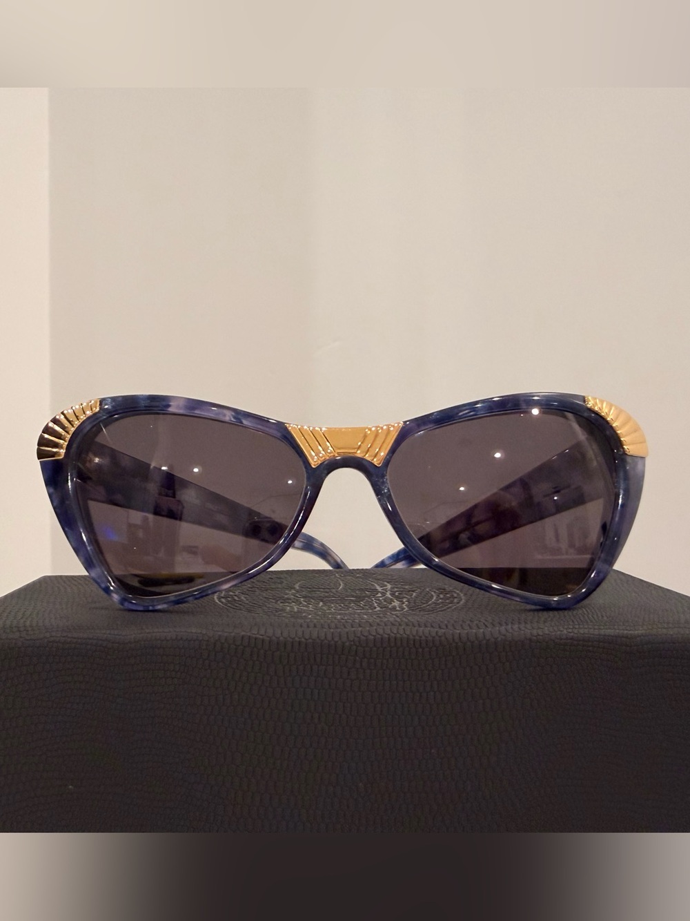 Yves Saint Laurent Vintage NEW Blue Marbled Sunglasses with Gold Accents